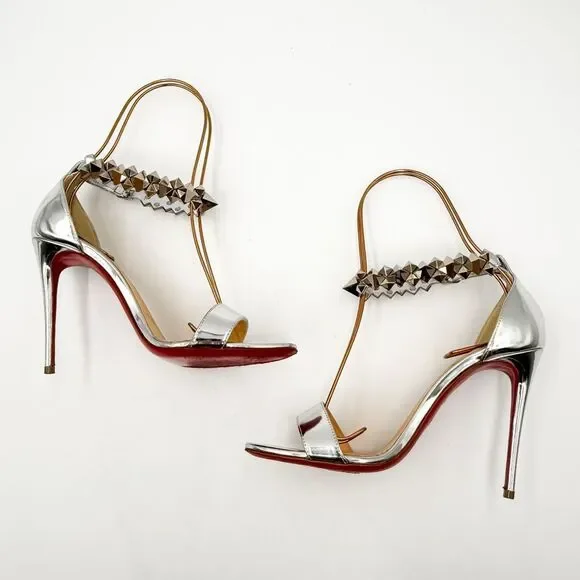 Christian Louboutin Planetava 100 Spike Silver Patent Leather EU 37 US 7 - Picture 6 of 11